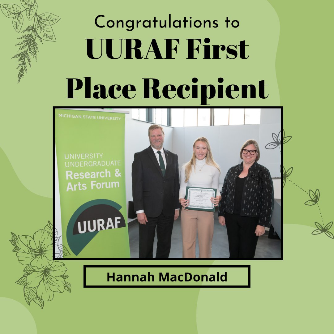hunter_vbal's tweet photo. We are so proud of VBAL member Hannah MacDonald and congratulate her on the success of her UURAF presentation! Thank you to Hannah for sending us her picture with the Provost that was taken when she received her award! Great job, Hannah!
#vbal #msu #michiganstate #research #uuraf https://t.co/NBG0D7lLZA