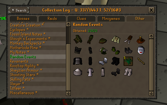 RonovoR's tweet image. Finally got the Stale Baguette, finalizing the random event slots! :) Got it while in combat. Debated dismissing, but decided to take the shot anyways. Really glad I did. #osrs #collectionlog