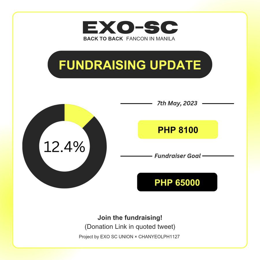 PH EXO-Ls! If you have extra, Pls help @EXOSCUNION achieve their goal. This is for the fanprojects they will carry on #EXOSCinManila 🙏
They prepared a lot for Phixos and SeChan 💛

They’re still at 12% of the total amount they need.

Link to their tweet: x.com/exoscunion/sta…