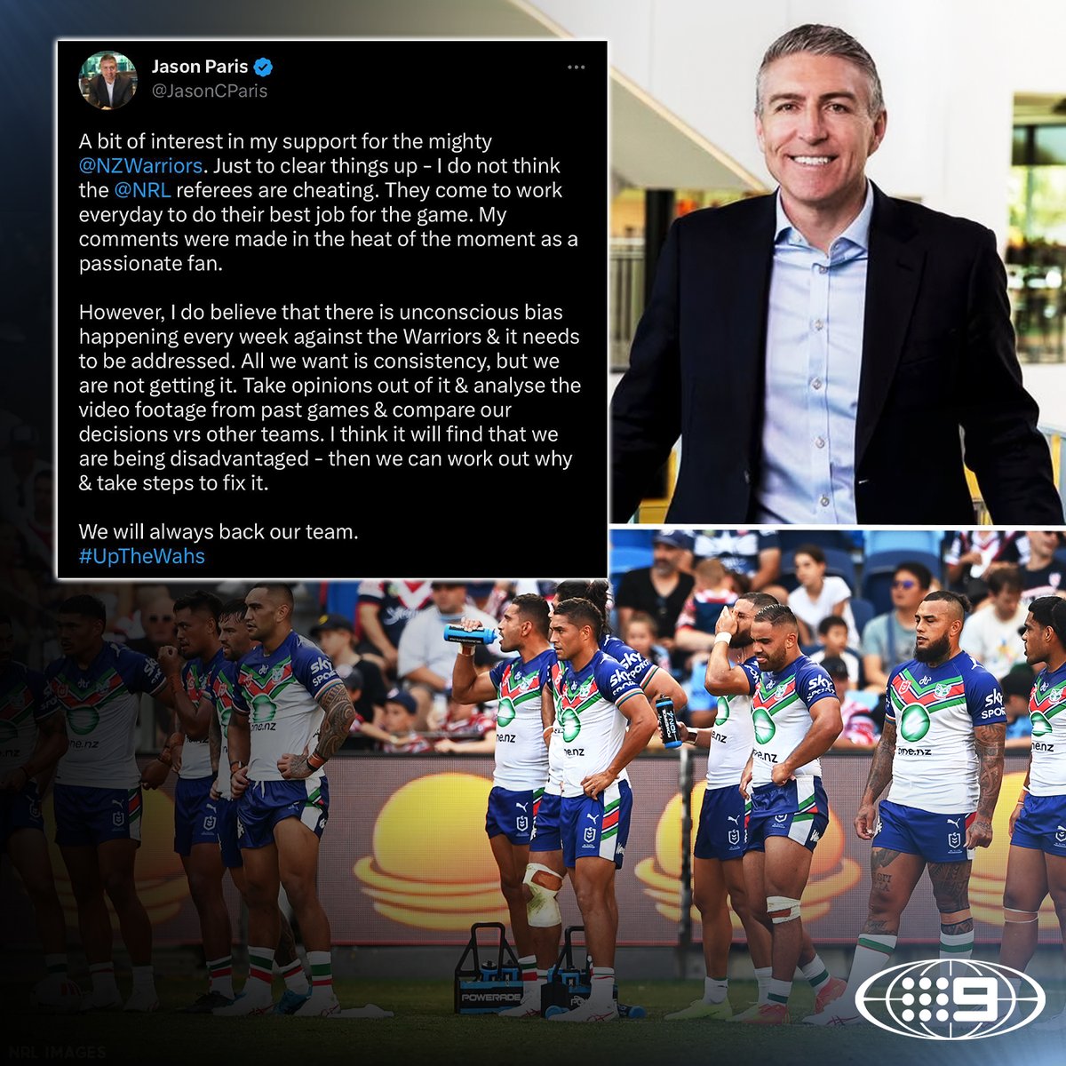 NRLonNine's tweet image. The CEO of the Warriors' major sponsor has doubled down on his comments over Magic Round. 👀

📖 MORE: nine.social/c4h

#9WWOS #NRL