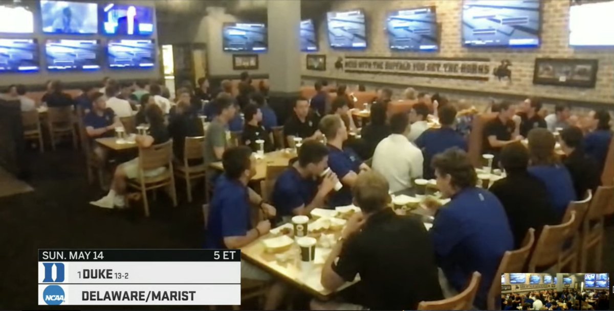 LacrosseNetwork's tweet photo. .@DelawareMLAX is watching the NCAA Selection Show at Buffalo Wild Wings 🍗😅 https://t.co/ZcEj27OGsg