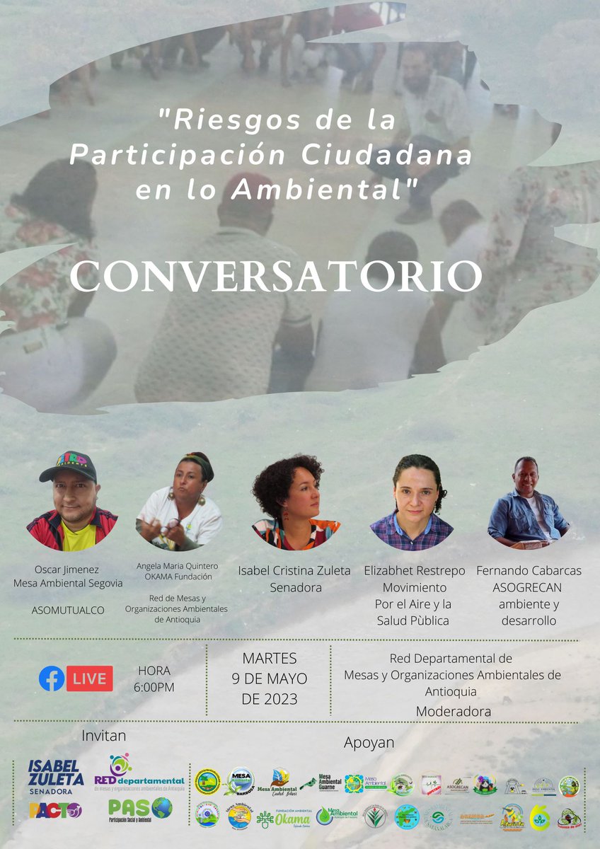 ambiental058's tweet photo. Conversemos "Riesgos de la Participacion Ciudadana en lo Ambiental" @ISAZULETA https://t.co/kMH6uh4zPN