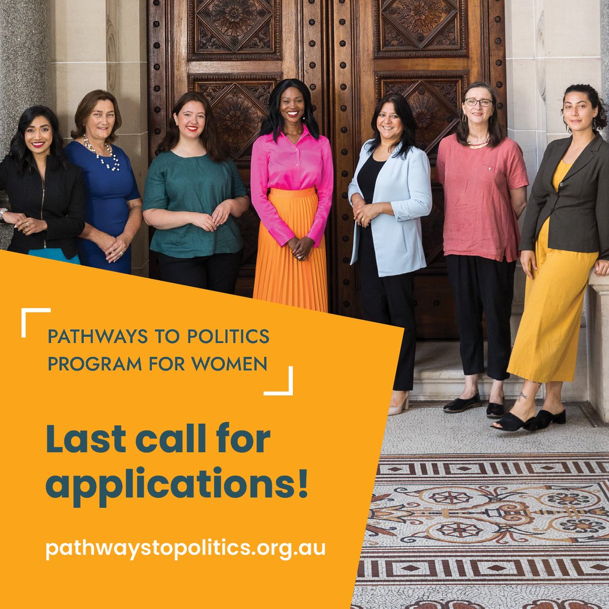 Pathways_UoM's tweet image. Final call for applications! 

Don't miss this invaluable opportunity to learn from experienced politicians, speechwriters &amp;amp; media experts. #WomenInPolitics

✅Skills ✅Knowledge  ✅ Confidence 
🗳️Run for office!    

⏰APPLY BY 11:59pm TONIGHT: pathwaystopolitics.org.au
