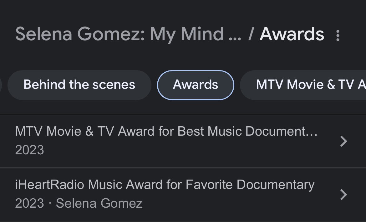 @SelenaGomez wins the best musical documentary award at this years #IHeartRadioMusicAwards and #MTVAwards 👸🏻🚨