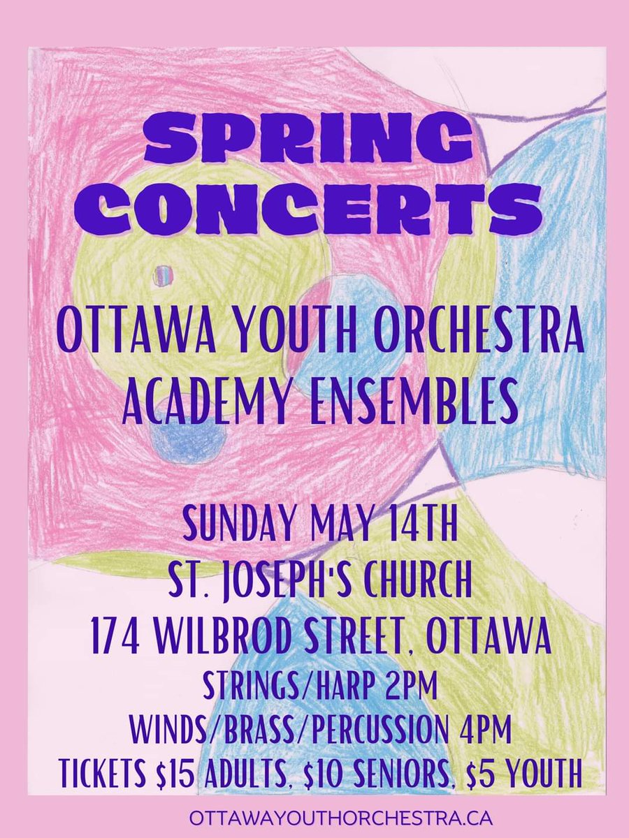 Come &amp; enjoy our Spring Concerts featuring the ensembles of the Ottawa Youth Orchestra Academy next weekend. Tickets are available online at ottawayouthorchestra.ca or at the door.  One ticket for both shows!  The  artwork on this concert poster is by Julius Marks in Jr. Strings.