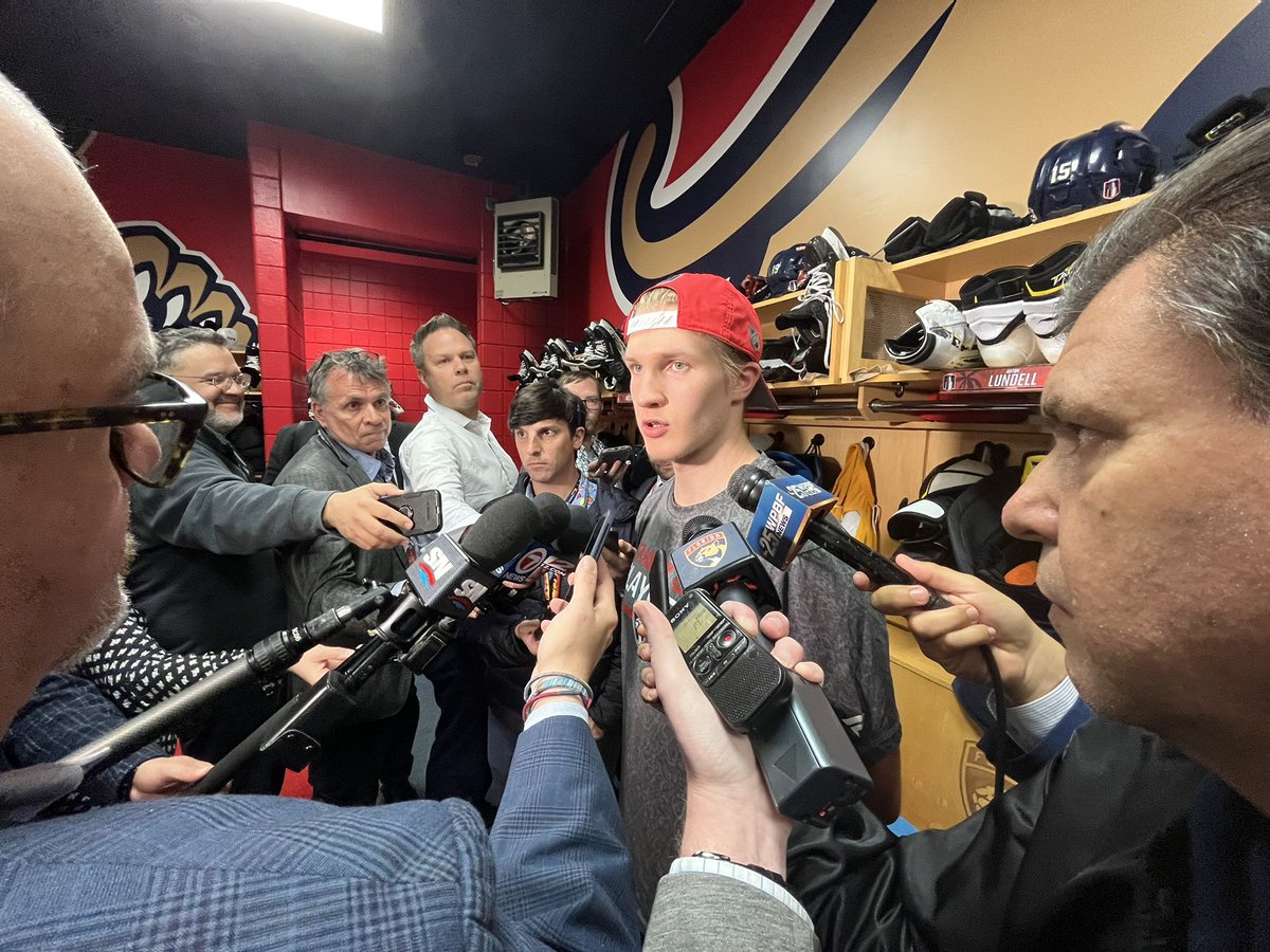 JamesonCoop's tweet photo. Lundell: “I think everybody dreams when they’re a kid of playing in the Stanley Cup Playoffs in overtime in the home arena. It was amazing. I think we had 25 guys who wanted to score the winning goal, and Reino got it. I’m really happy for him.” https://t.co/yr5enxQLyp