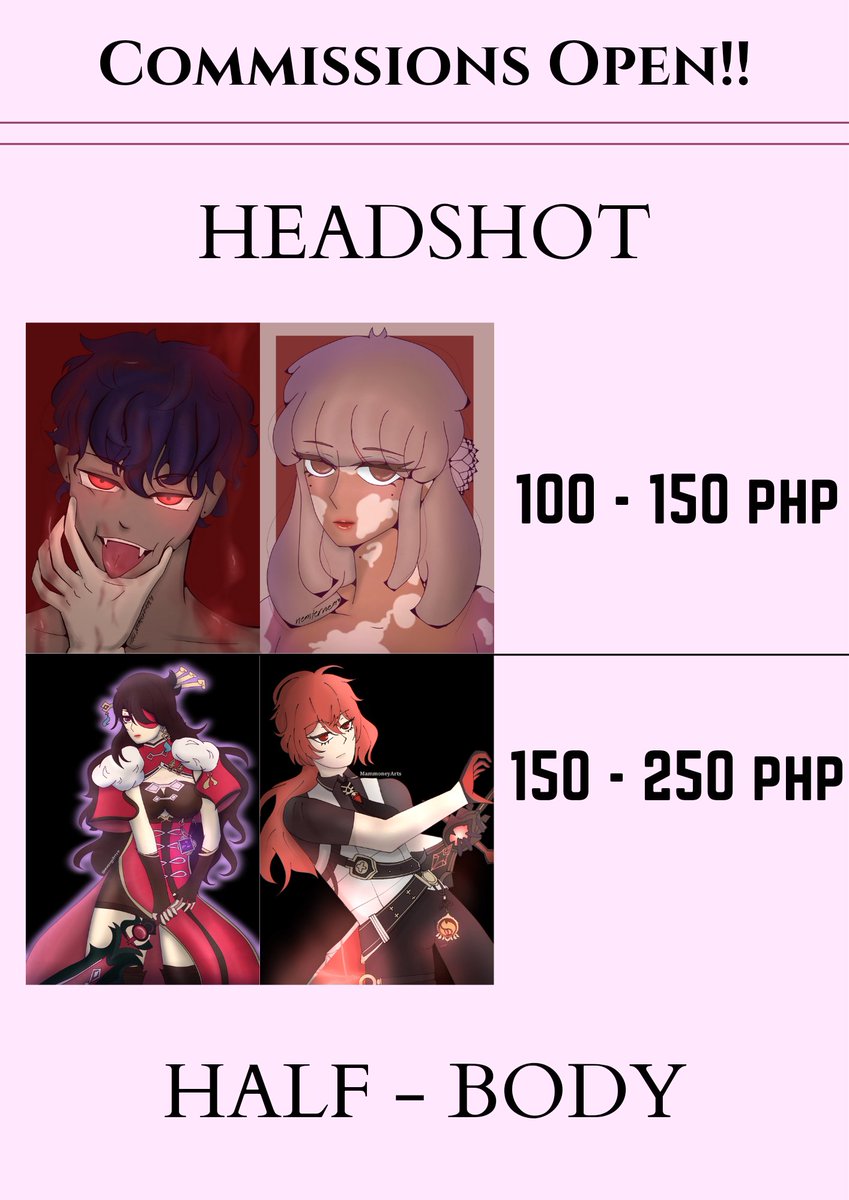 nemternem's tweet photo. Hello! I have updated my commissions sheet, I now accept payments through Gcash and PayPal so that I am able to take commissions from outside my country! Feel free to hit me up in my dms anytime! Thank you!

#CommissionSheet #commissionsareopen #Commission #artist #artistsupport https://t.co/gGHY7NKyas