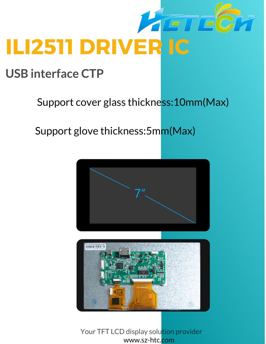 Ili2511 driver IC touch panel for 7 inch full color TFT LCD display.
  ✉️brenda@sz-htc.com
#tftlcddisplay #Ili2511 #touchpanel  #lcddisplay