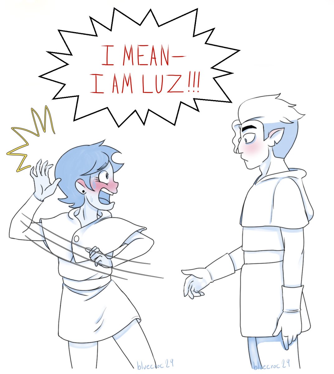 bluecroc29's tweet image. In an AU where Hunter is that "Hot yet vulnerable upperclassman" at Hexside. Lovestruck, Luz misspoke as they introduce themselves. 

#Lunter #Huntceda #TheOwlHouse #toh #goldenlight #hunterxluz #luzxhunter