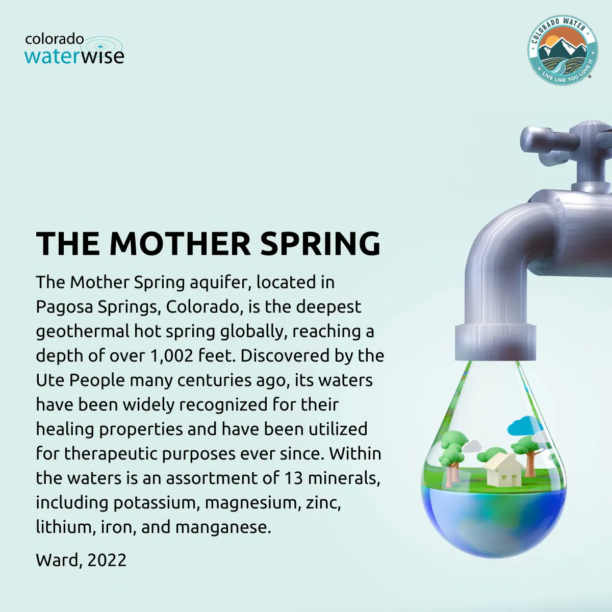 ColoWaterWise's tweet photo. Did you know that the world's deepest geothermal hot spring is located in Colorado?
#ColoradoWater #COWater #CWW #ColoradoWaterWise #LLYLI #LiveLikeYouLoveIt #Water https://t.co/oSBG4ipC6h