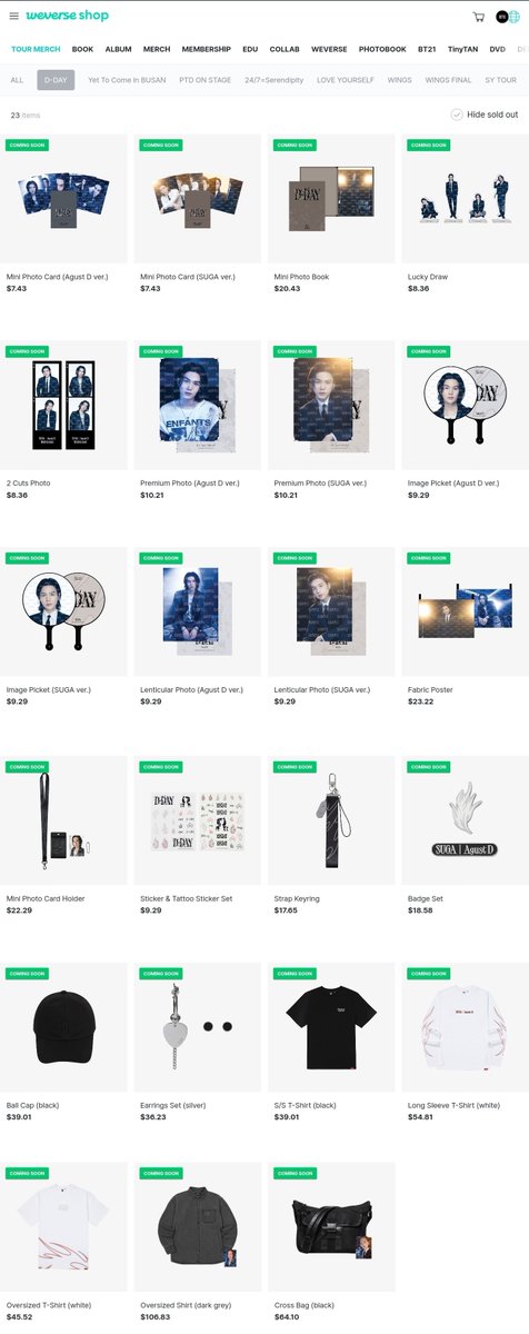 Suga | Agust D D-DAY Tour official merch available now on Weverse