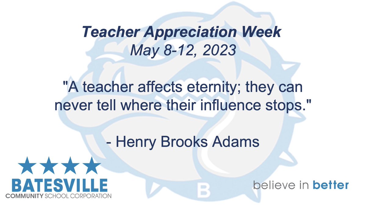 "A teacher affects eternity; they can never tell where their influence stops."

- Henry Brooks Adams

#TeacherAppreciationWeek2023
