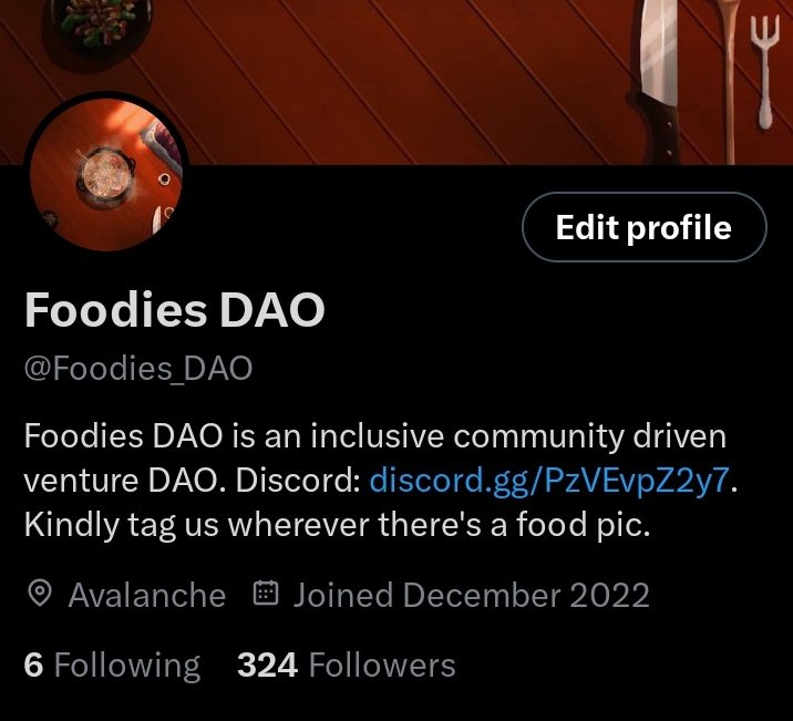 SpaceMaste7j's tweet photo. Loving the @Foodies_DAO bio 😋 

Let's cook #AVAX 👨‍🍳👨‍🍳 https://t.co/yKZsUDF4aF