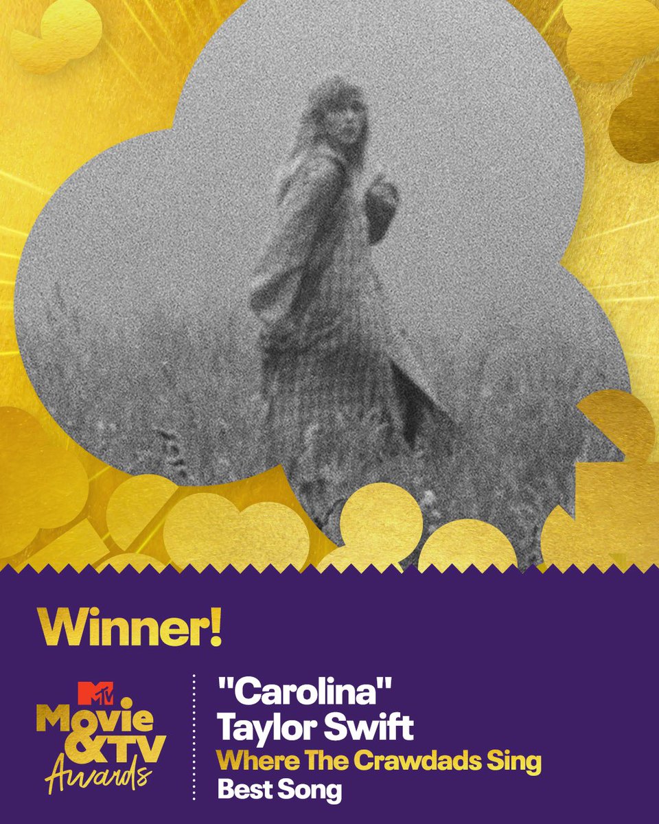 Congratulations @TaylorSwift13 on winning Best Song at the #MTVAwards for #CrawdadsMovie’s “Carolina”. 🍿🎶