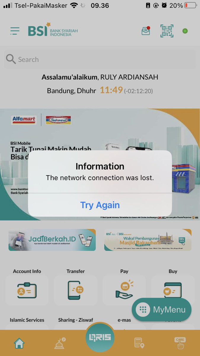 rulyardiansyah's tweet photo. Halo @bankbsi_id mobile bankingnya sedang bermasalahkah? Atau saya doang? Stuck di splash screen, terus muncul alert kayak di bawah. Ujung2nya forced close, ga bisa masuk. Tolong responsenya. Makasih https://t.co/ukzOr3vnwI