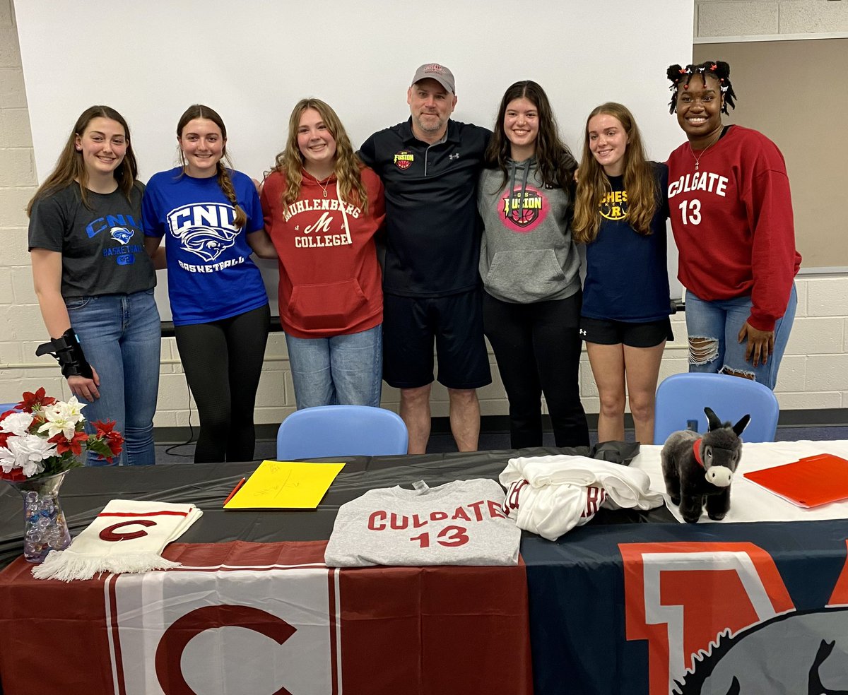 Coach Costigan (@coachcostigan) on Twitter photo Tonight the <a href="/GTS_Fusion/">GTS Fusion Basketball</a> family celebrated our ‘23s signing their NLIs! Big congrats
<a href="/LyndseyCostigan/">Lyndsey Costigan</a> (heading to <a href="/Muhl_Sports/">Muhlenberg Athletics</a>)
@NiaHenley (to <a href="/NavyWBB/">Navy Women's Basketball</a>)
<a href="/bball_mary/">Maryan</a> (to <a href="/ColgateWBB/">Colgate Women’s Basketball</a>)
<a href="/peytonajones_/">Peyton Jones</a> (to <a href="/RochesterWBB/">Rochester WBB</a>)
<a href="/elizabethcreed_/">Elizabeth Creed</a> & <a href="/_caitlincrump/">Caitlin Crump</a> (both to <a href="/cnuwbb/">Christopher Newport WBB</a>) #getfused Tonight the <a href="/GTS_Fusion/">GTS Fusion Basketball</a> family celebrated our ‘23s signing their NLIs! Big congrats
<a href="/LyndseyCostigan/">Lyndsey Costigan</a> (heading to <a href="/Muhl_Sports/">Muhlenberg Athletics</a>)
@NiaHenley (to <a href="/NavyWBB/">Navy Women's Basketball</a>)
<a href="/bball_mary/">Maryan</a> (to <a href="/ColgateWBB/">Colgate Women’s Basketball</a>)
<a href="/peytonajones_/">Peyton Jones</a> (to <a href="/RochesterWBB/">Rochester WBB</a>)
<a href="/elizabethcreed_/">Elizabeth Creed</a> & <a href="/_caitlincrump/">Caitlin Crump</a> (both to <a href="/cnuwbb/">Christopher Newport WBB</a>) #getfused