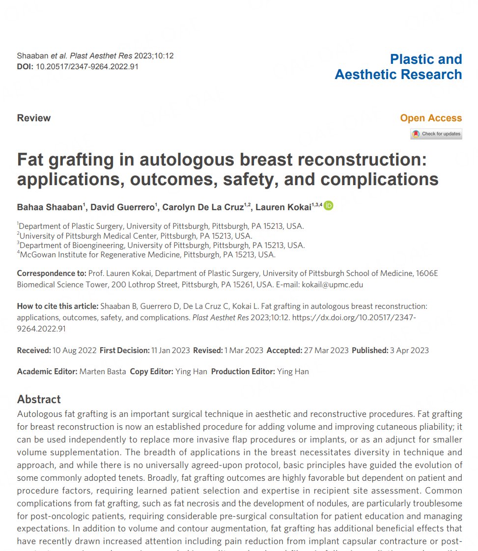 #Fat #Grafting #Breast #Reconstruction
👏👏Prof. Lauren Kokai's team presents the latest Review.
Topic: Fat grafting in autologous breast reconstruction: applications, outcomes, safety, and complications
🔗parjournal.net/article/view/5…
Free downloaded👇👇
parjournal.net/article/downlo…