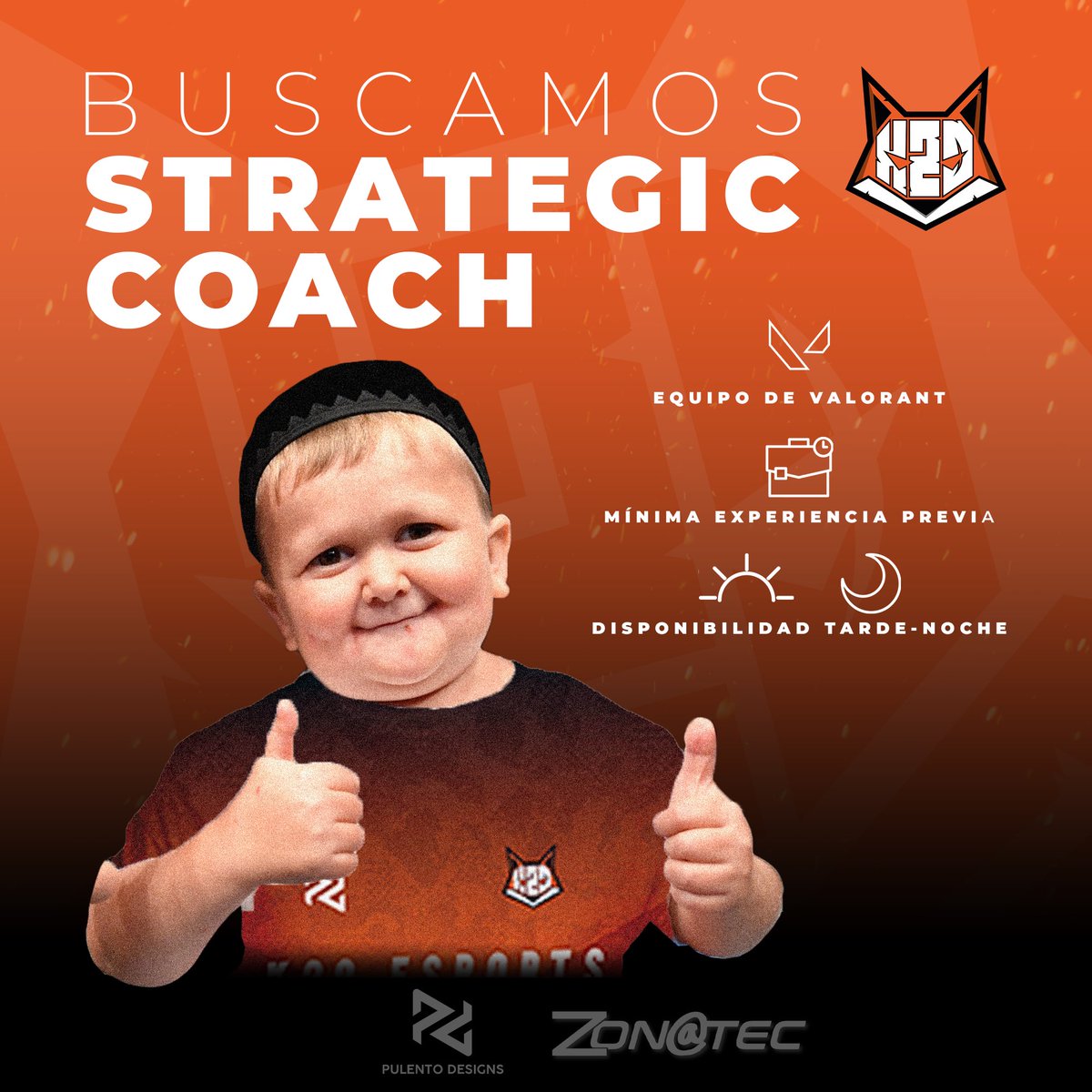 Hola a todos, nos encontramos en búsqueda Strategic Coach para nuestro equipo de VALORANT, que moje la camiseta, con o sin experiencia. Interesados hablar directamente a nuestro correo k20.esports@gmail.com o por DM 🦊🔥