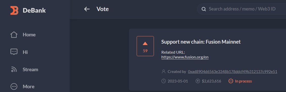 BukitBrema's tweet photo. Fusion Mainnet will get list in @DeBankDeFi π
$FSN https://t.co/SX5cFqSttQ