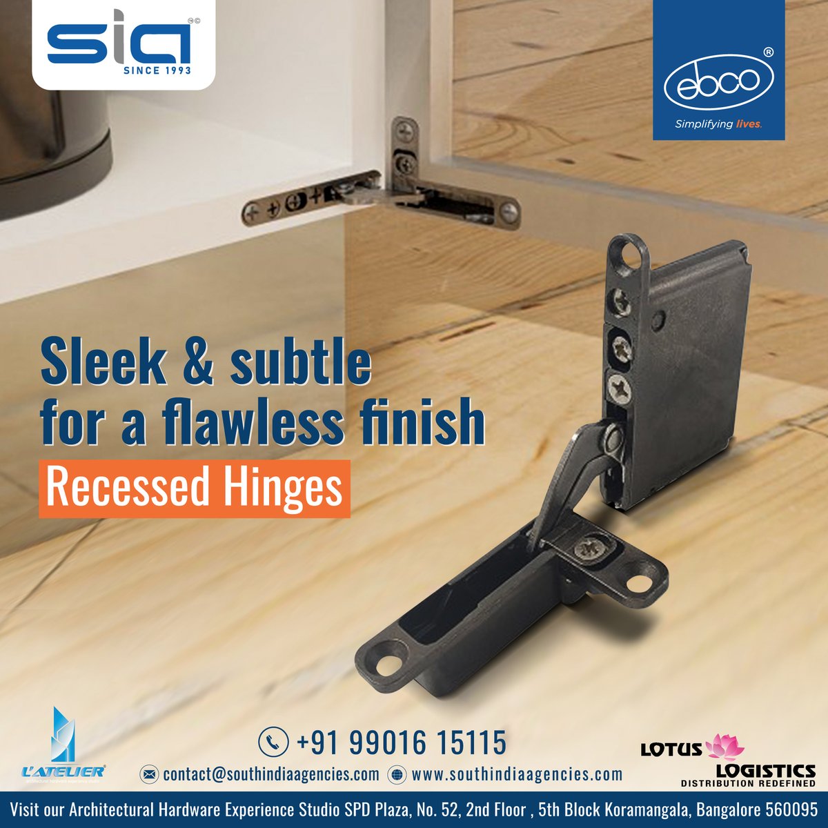 Smart planning can improve the aesthetics of a room irrespective of size.  Ebco Utility Shelf Bracket at South India Agencies is a versatile, sturdy, and stylish solution for creating additional storage space in your home or office.
#southindiaagencies #ebco #recessedhinges