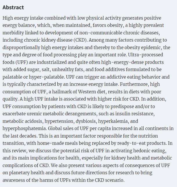 🚨NEW Review:
Ultraprocessed food and CKD - double trouble
bit.ly/3pdU77D
📸Plausible links between higher consumption of UPF &amp; higher risk of developing non-communicable diseases
📸Intersection of a diet based on UPF in driving complications related to CKD