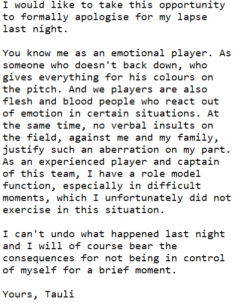 The apology of Taulant Xhaka from FC Basel.

He also states that he and his family got insulted on the pitch from FCZ players.

It's Zidane vs. Materazzi all over again.

Source: instagram.com/p/Cr-WGrcgr91/

#rotblaulive #FCBasel #FCZuerich #Stadtclub #BASFCZ #TaulantXhaka #Xhaka