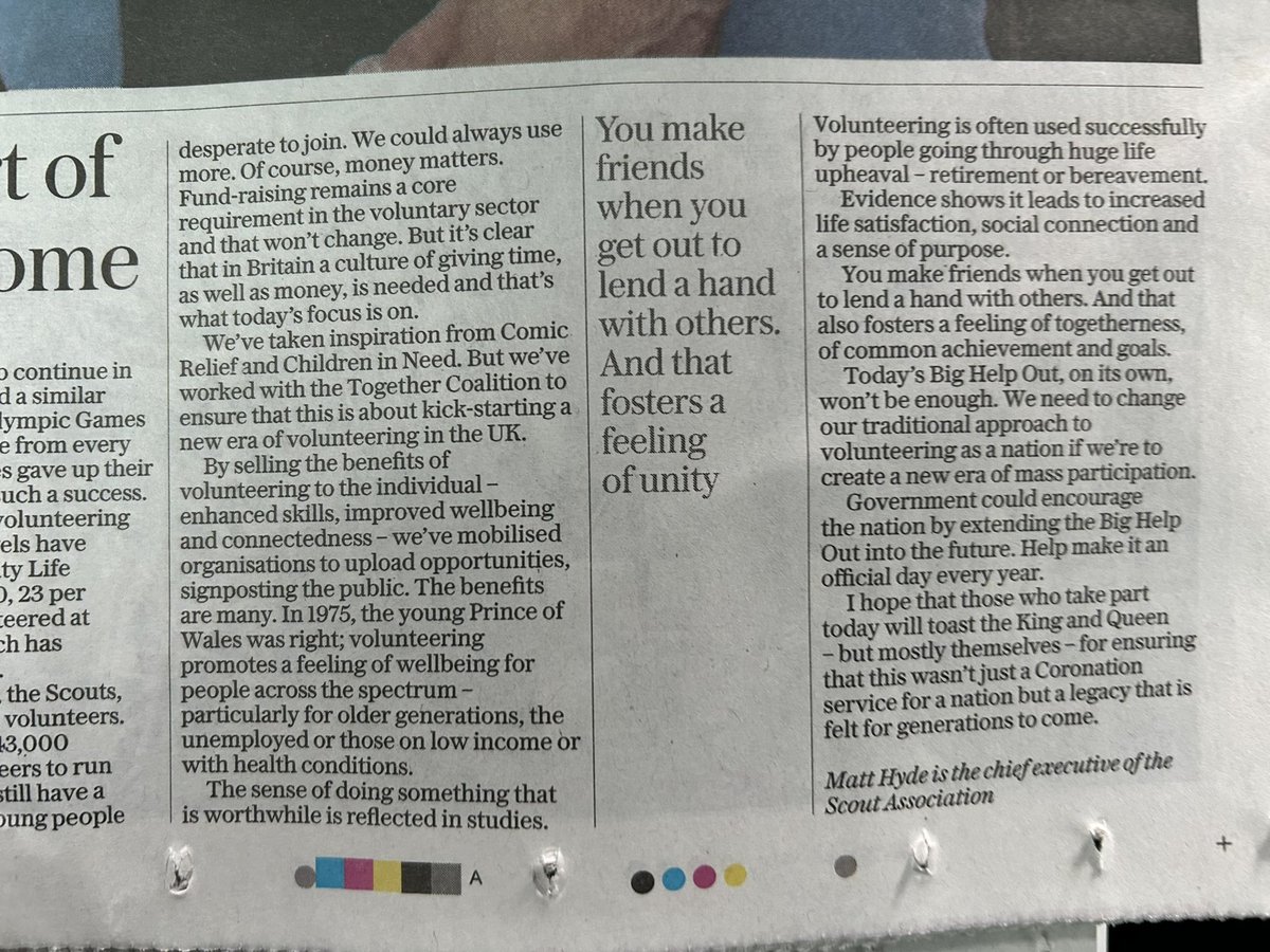 Matt Hyde (@matthyde) on Twitter photo Print copy of my article in the <a href="/dailytelegraph/">The Daily Telegraph</a> - @TheBigHelpOut23 is about more than one day. Itās about a legacy of volunteering, which requires a collective commitment from Government, business and voluntary organisations. Print copy of my article in the <a href="/dailytelegraph/">The Daily Telegraph</a> - @TheBigHelpOut23 is about more than one day. Itās about a legacy of volunteering, which requires a collective commitment from Government, business and voluntary organisations.