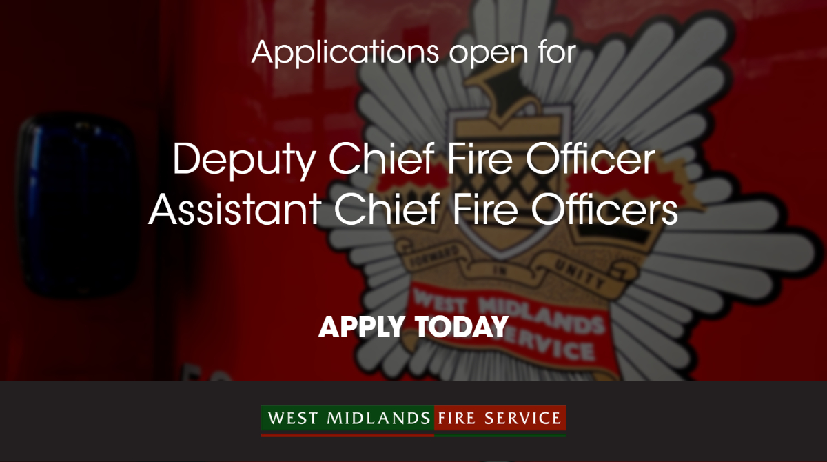 WestMidsFire's tweet photo. Applications are now open for a Deputy Chief Fire Officer and two Assistant Chief Fire Officers to join our service. 

If you have what it takes to provide leadership, vision, and direction to support our Chief Fire Officer, @Wayne_Brown5, apply here: https://t.co/qg73h0rvxV https://t.co/pA6Lu7jvQO