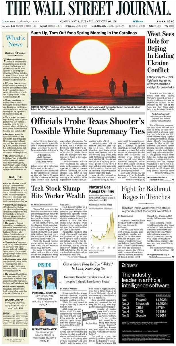 🇺🇸 Officials Probe Texas Shooter's Possible White Supremacy Ties

▫Gunman used an AR-15-style rifle in the shooting spree outside of Dallas
▫@djfroschWSJ @sgurman @GingerOtis @aflores 🇺🇸 

#frontpagestoday #USA @WSJ
