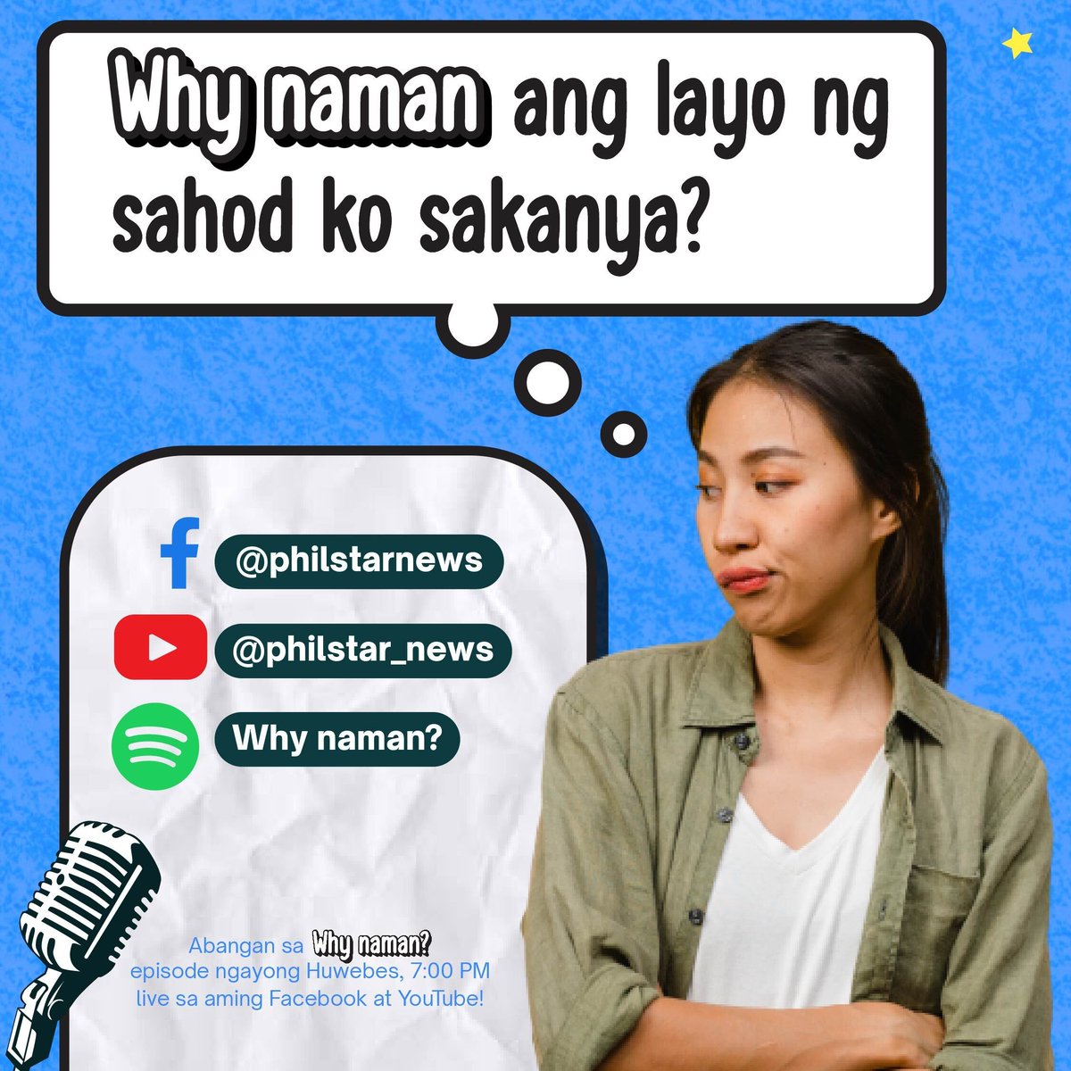 PhilstarNews's tweet photo. Alamin kung bakit mas malaki ang bayad sa ibang industriya kaysa sa'yo at kung bakit milya-milya ang take-home pay ng iba kahit mas marami kang ginagawa. Also, makatwiran ba yorn?

Pag-usapan natin 'yan sa Huwebes, 7 p.m., sa panibagong edisyon ng #WhyNaman https://t.co/uqmB4K3bn9
