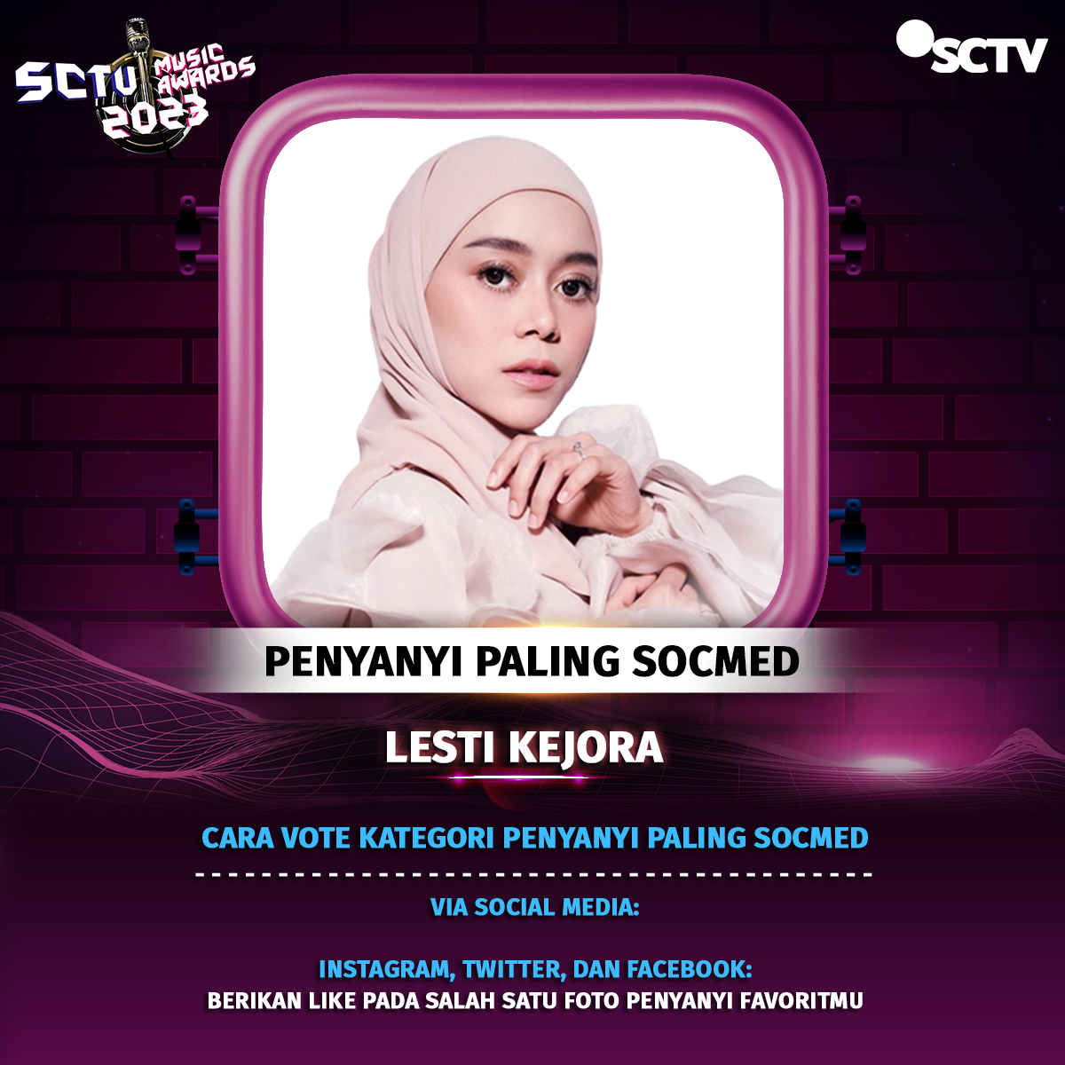Yuk, dukung LESTI KEJORA untuk memenangkan kategori Penyanyi Paling Socmed dengan cara LIKE foto ini!

Simak baik-baik mekanisme selengkapnya pada gambar!

#SMA2023 #SCTVMusicAwards2023 #SCTVSpesial #SCTVMusik