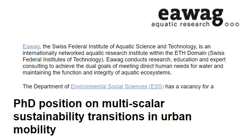 Cirus_Eawag's tweet photo. Great opportunity to come work with us @Cirus_Eawag    @EawagResearch : Fully funded 4-year PhD position on multi-scalar transition dynamics in urban mobility!

Apply here: https://t.co/xRn6HSzYWl https://t.co/KH8SgRNVNQ