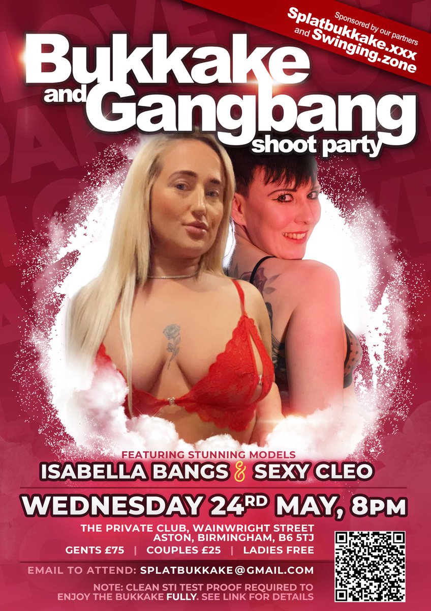 Couple of weeks time, the return of a couple of legends! * WEDS 24th MAY * 8pm at @TPClubAston Birmingham * Ft our good friends @IsabellaBangs and @Sexycleoleeds 🔗blog.ukxxxpass.xxx/events/24th-ma… 🔗 Bukkake STI info blog.ukxxxpass.xxx/bukkake-partic… 📧 splatbukkake@gmail.com to join in