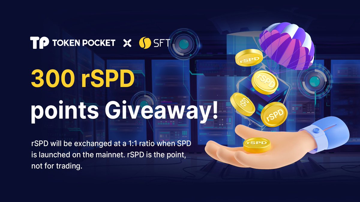 #Giveaway <a href="/TokenPocket_TP/">TokenPocket</a> &amp; <a href="/SFTProtocol/">SFT Protocol</a> 300 rSPD points Giveaway!

⏰May 8th - May 11th

🔥Tasks
✅Follow <a href="/TokenPocket_TP/">TokenPocket</a> and <a href="/SFTProtocol/">SFT Protocol</a>.
✅RT, Like and Tag 3 friends. 
✅Add rSPD to your TokenPocket wallet and comment your TokenPocket BSC wallet's receiving page screenshot.