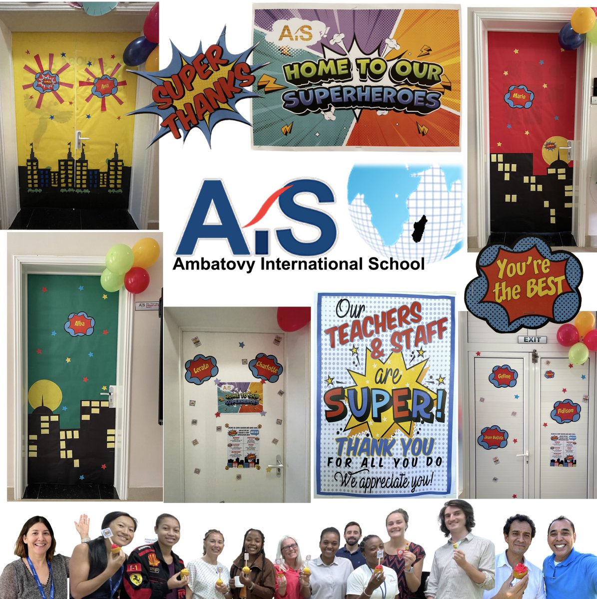 AmbatovyIS's tweet photo. Teacher Appreciation Week at Ambatovy International School. Parents decorated each door and delivered baked goods, coffee and treats. Such a wonderful way to celebrate teachers! #teacherappreciationweek #Ambatovyiseducation #issedu #intled #thecgcproject #Madagascar @ISSCommunity https://t.co/dnBrstz8tx