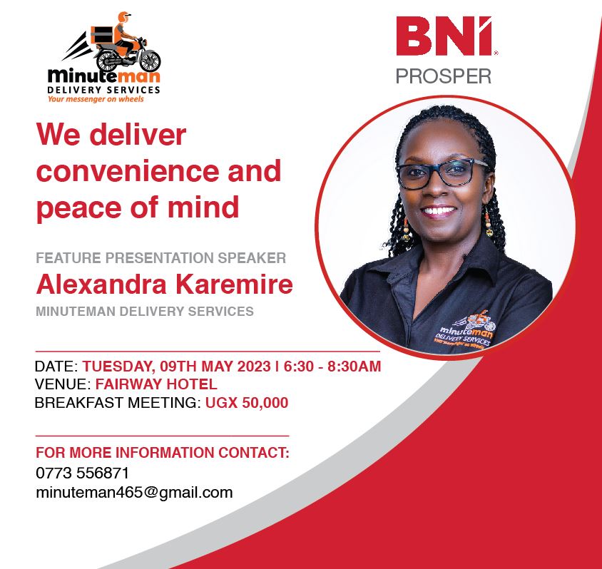 This week at BNI 'Exciting news! Our very own Alexandra Karemire is hosting a feature presentation on May 9th at 6:30 a.m., and we would love for you to join us. Learn about our latest innovations and how we can improve your courier experience. Register now to secure your spot!