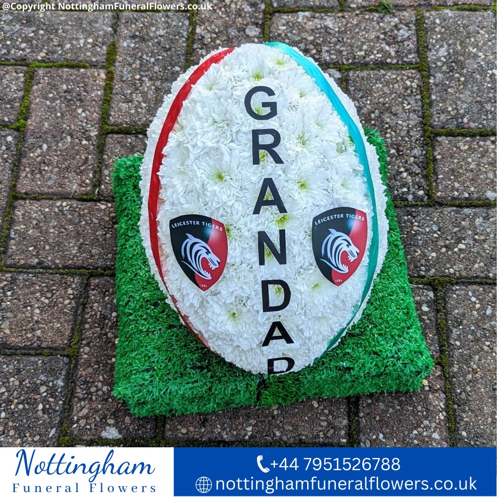 RUGBY BALL Funeral Tribute made to perfection by our expert florists.
Visit nottinghamfuneralflowers.co.uk / Call 07951526788.
#floraltribute #nottinghamflorist #funeralflowers #nottinghamfuneralflowers #nottingham #bespoketributes #customtributes #rugbyball #funeral