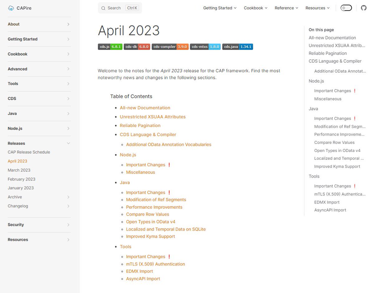 Dear #sapcap community,
some of you already noticed: capire has a new look :)
And in addition we have a new release for you. 
Check it out: cap.cloud.sap/docs/releases/…