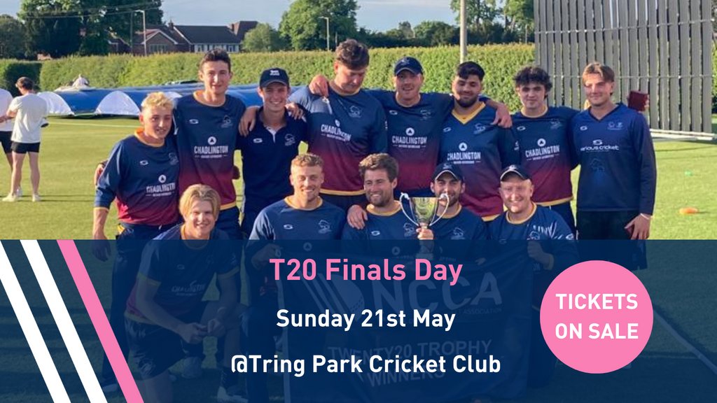 Join us for the #NCCA #T20 Finals Day at @TringParkCC on Sunday 21st May! A fantastic family day and kids under 16 go FREE. Get drinks at the pavilion bar and freshly made pizzas thanks to our partners from @thebbqmag Book now for early bird discount bit.ly/T20-finals-day