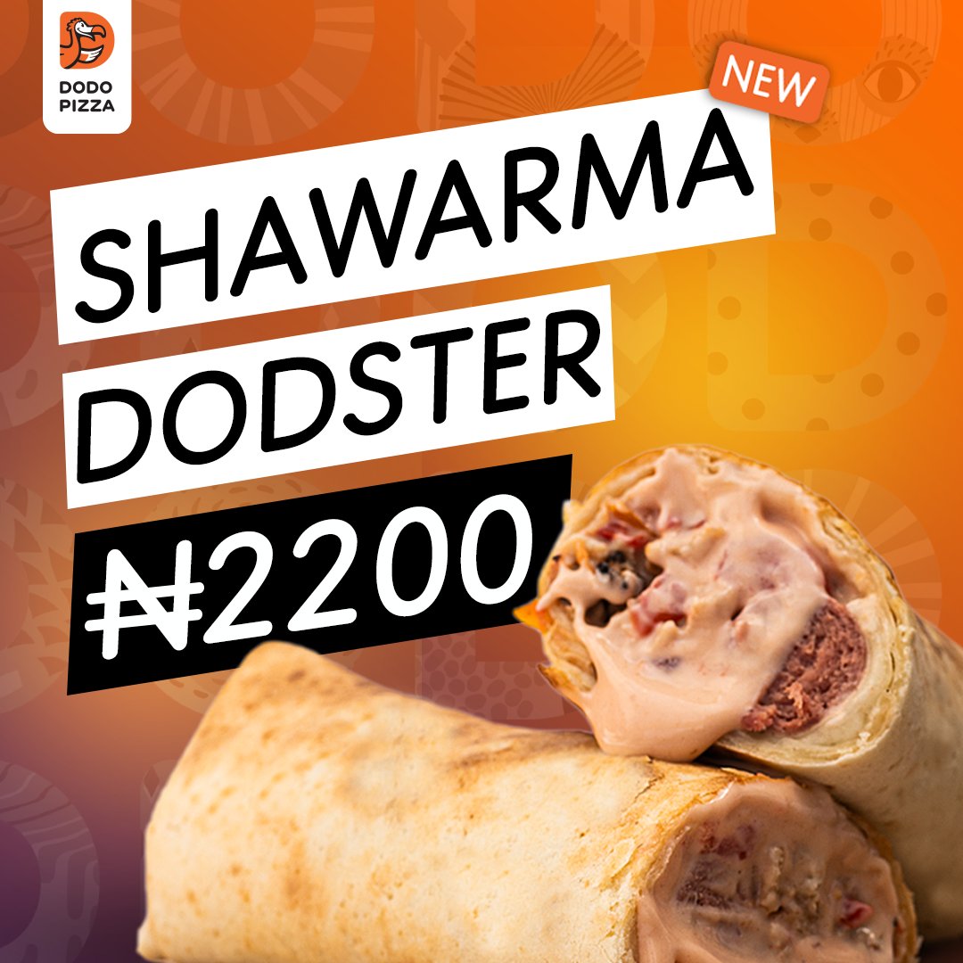 Have you tried our New Shawarma Dodster? It's packed with all the goodness you need to start your day!! Visit us or order via dodopizza.ng. We deliver. 📞 CALL CENTRE: 0700DODOPIZZA (0700363674992) #DodoPizzaNG #Shawarma #ShawarmaDodster #New #Pizza