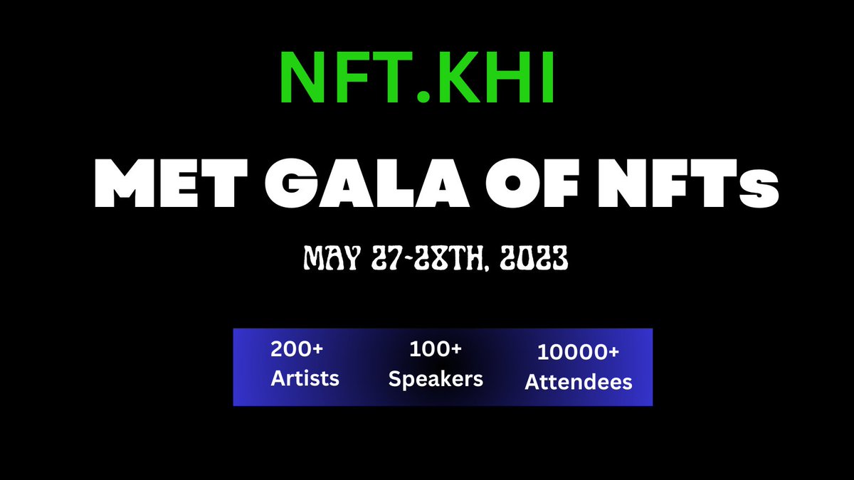 Join The biggest #NFT  event this May!  📢
➡️<a href="/nftkhi_/">NFT KHI 🇵🇰</a> 

Date-27-28 May 2023

🤝Top Artists Worldwide
<a href="/MustaaliRaj/">Mustaali Raj</a> 
<a href="/maheenblues/">Maheenblues</a> 
<a href="/CyberShakti/">Cyber Shakti | Poster.Fun ⭐️</a> 
<a href="/komallsalman/">Koko</a> 
<a href="/Rodrine_Lee/">Rodrine Lee 🪬</a> 
<a href="/AyeshaMali/">Ayesha Mali</a> 
<a href="/IjlalAslam/">Ijlal Aslam</a> 
<a href="/AimanNoor_NFT/">Aiman Noor</a> 
<a href="/tippydreamer/">Fasiha Rauf</a> 
<a href="/ansar_shahmir/">Shahmir Ansar | NFT.NYC 2024</a> 

#events #Artists #Karachi
