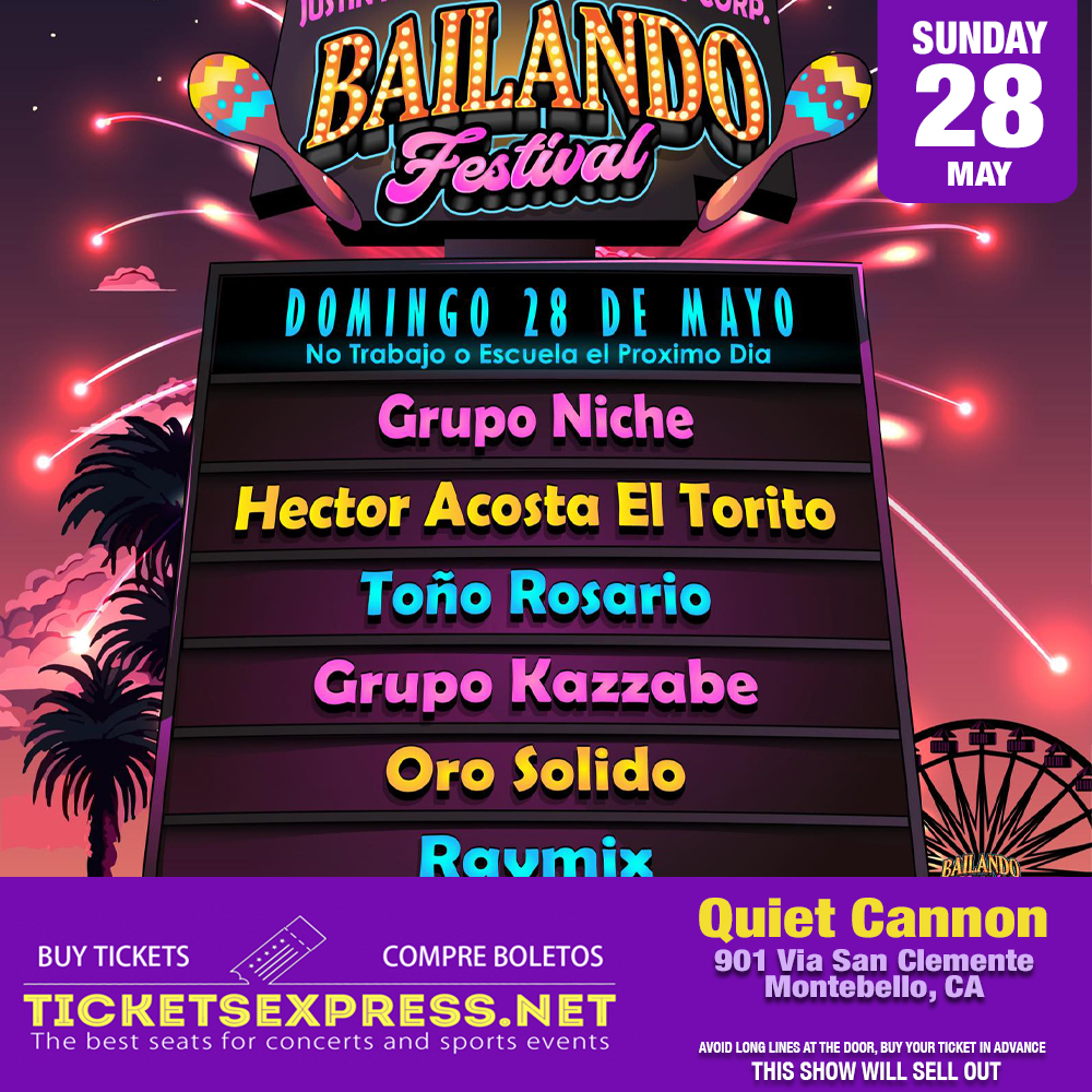 TicketsExpress1's tweet photo. Bailando Festival
Grupo Niche
Hector Acosta El Torito
Toño Rosario
Grupo Kazzabe
Oro Solido
Raymix
Domingo, 28 de Mayo, 2023
Quiet Cannon
901 Via San Clemente, Montebello, CA 90640

Compre Boletos Aqui: https://t.co/6Dn9BZrgRx

#ticketsexpress  #buytickets #compreboletos https://t.co/2VVLREHvUU