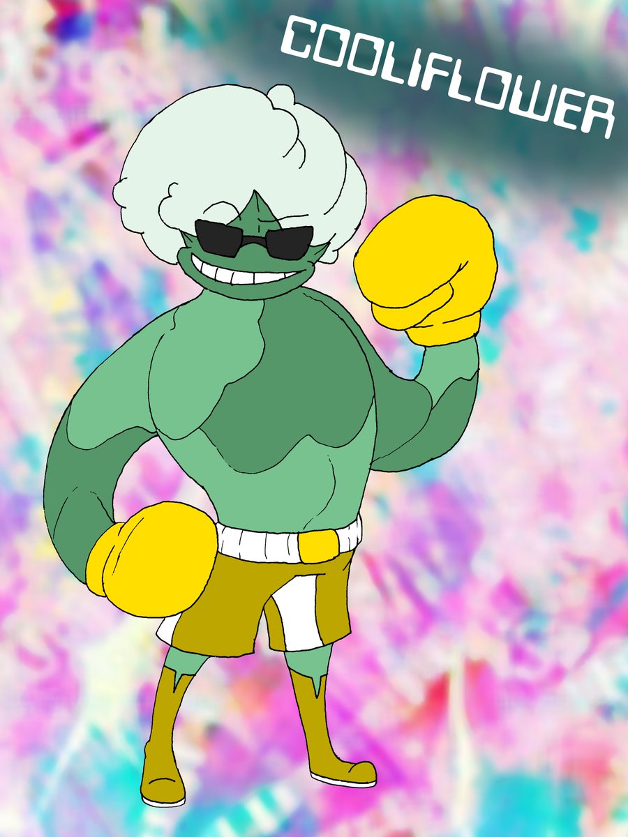 Cooliflower is a radical boxer who's as much of a showboat as he is a serious competitor. The ring turns frigid when he steps in, but his real strength is his stamina! #myart #boxer #oc #originalcharacter #characterdesign #originaldesign #alien #design #ArtistOnTwitter
