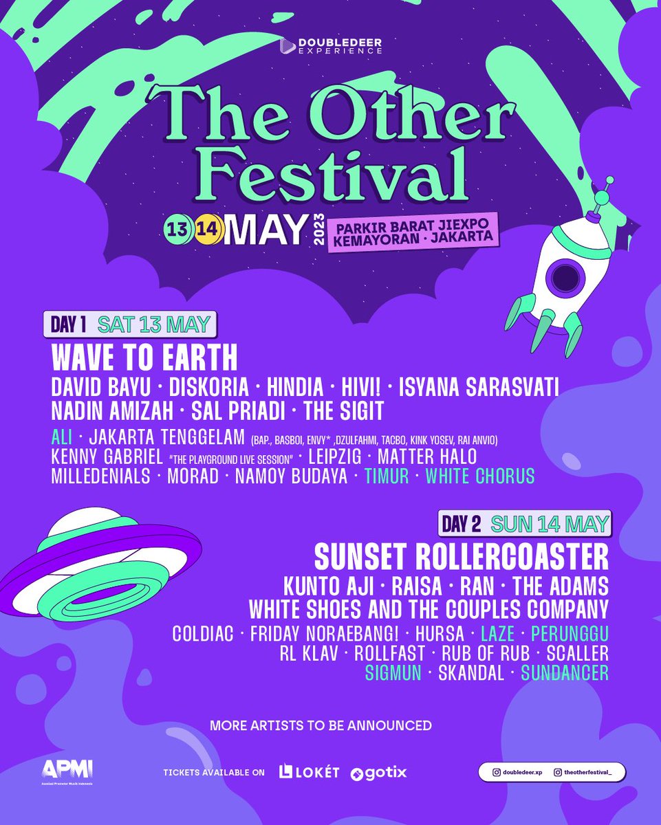 #Jakarta (13-14/5)

The Other Festival 

W/ <a href="/davidbayu/">david bayu</a> <a href="/milledenials/">NO CONTEXT MILLE🫂</a> <a href="/thesigit/">The SIGIT</a> <a href="/SundancerWav/">sundancer</a> <a href="/KuntoAjiW/">ᗰ ᘔ K ᑌ ᑎ</a> <a href="/skandalrockband/">Oleh-oleh Khas Jogja</a> <a href="/wsatcc/">White Shoes</a> etc

More info <a href="/theotherfest/">The Other Festival</a>
