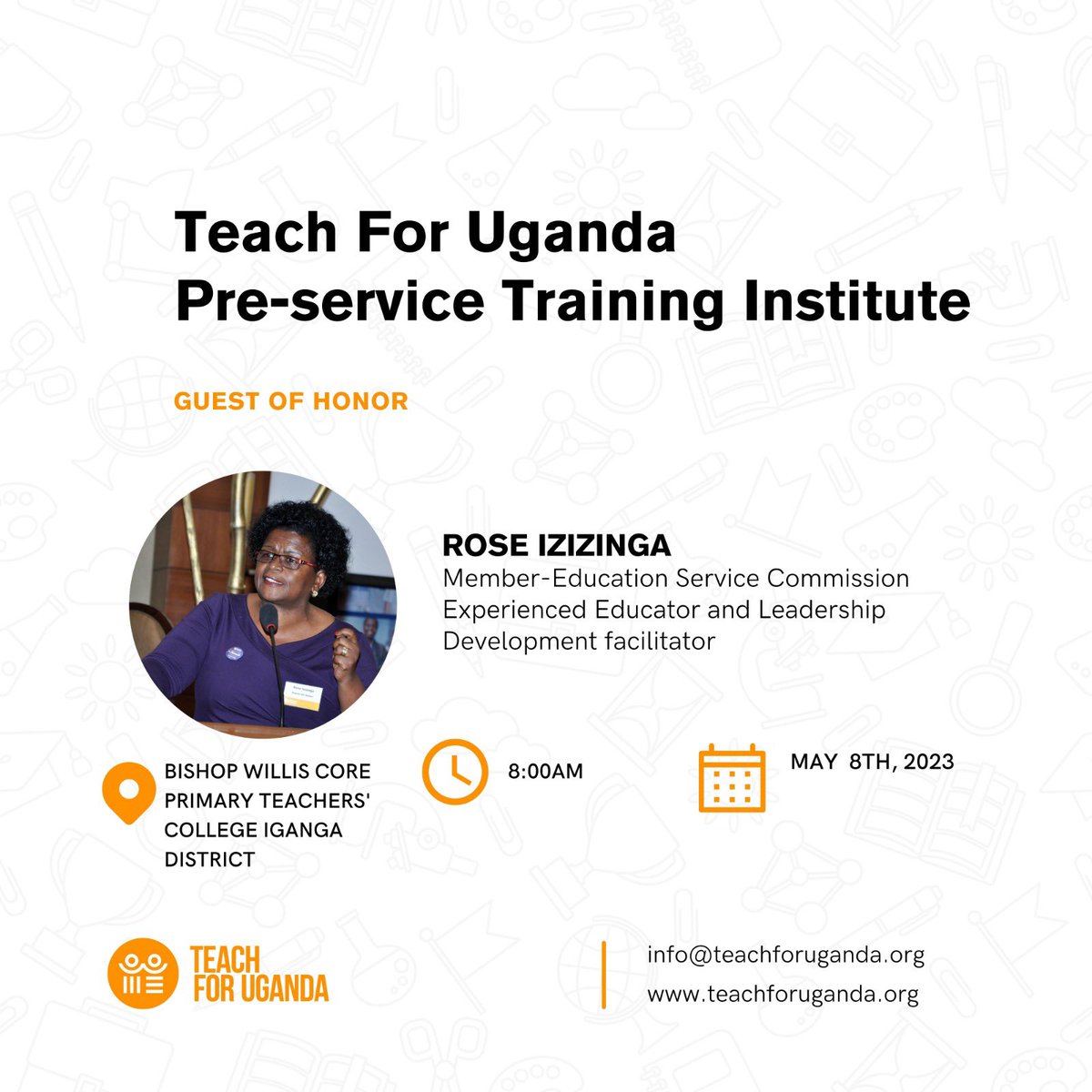 Kassaga4UG's tweet photo. Honored to welcome Ms. #RoseIzizinga to officiate @TEACH4UG 6th Cohort Residential #TrainingInstitute! The 200 #teacherleaders will serve  in 60+ classrooms in the most resource-challenged communities in 4 new district partners in #Uganda! Grateful to our partners, Board &amp; Team https://t.co/Qlph3OpAOv