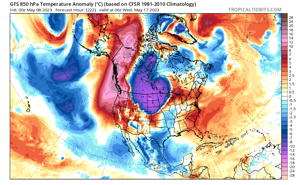 Quite the temperature anomalies setting up over our Continent during the next while. 

#BCStorm #BCHeat #Rollercoaster #WeatherUpdate #Climate #News #MayMadness