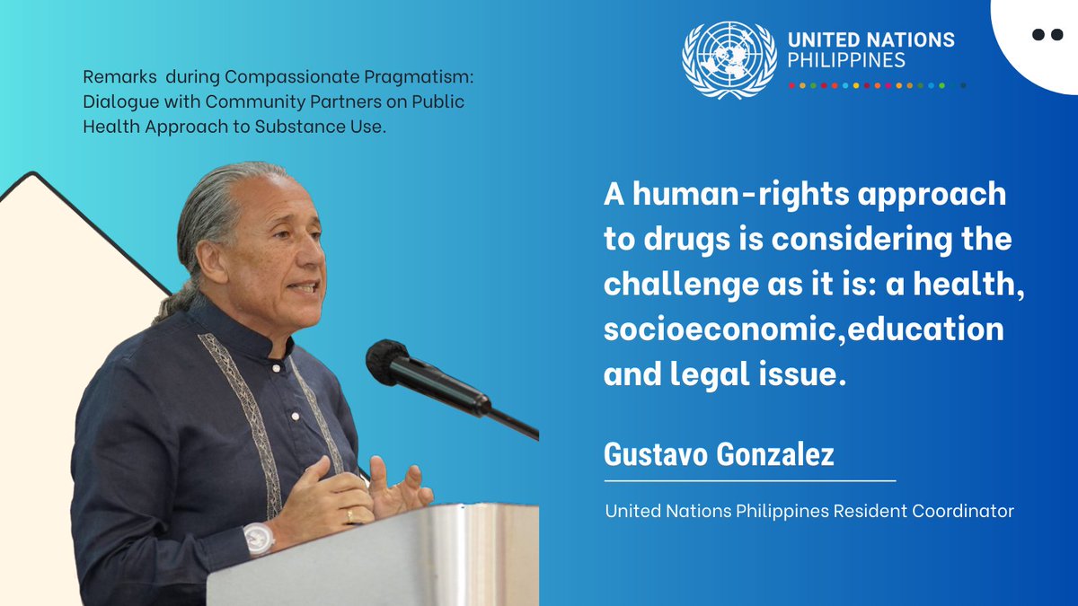 .<a href="/UNPhilippines/">UN Philippines</a> Chief <a href="/ggonzzalezz/">Gustavo Gonzalez</a> calls for a wholistic and public health approach on substance abuse. <a href="/UNODC/">UN Office on Drugs & Crime</a> <a href="/OlivLermet/">Olivier Lermet</a> <a href="/nddcb/">National Dangerous Drugs Control Board</a>