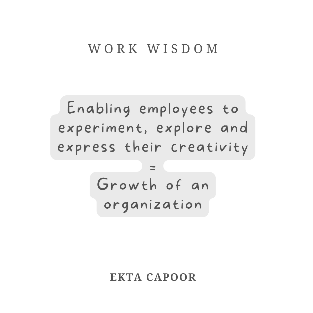 Enabling employees with an atmosphere of freedom to experiment and innovate at the workplace leads to overall growth of an organization
#freedom #creativity #culture #innovation #growth #progress #amazingworkplaces #letscreateamazingworkplaces #creatingamazingworkplaces