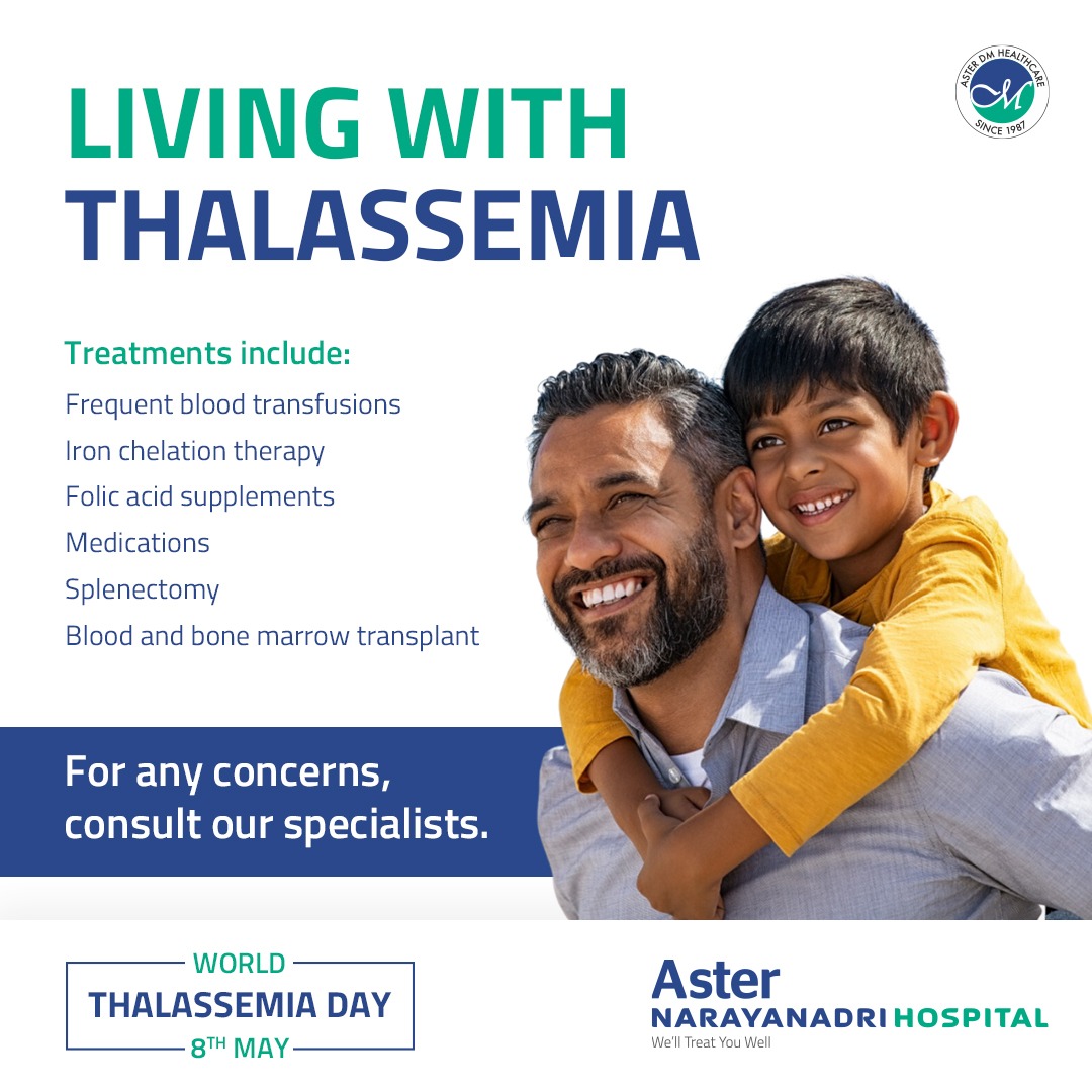 Thalassemia is an inherited blood disorder that's passed on from affected parents. The condition can be effectively managed with timely interventions.
#asternarayanadrihospital #asterhospitals #worldthalassemiaday #thalassemiaawareness #thalassemia