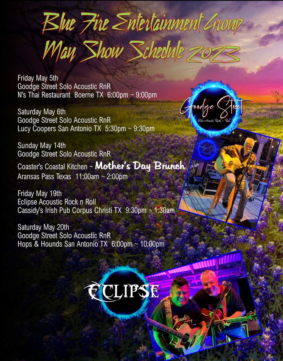 GoodgeStreet1's tweet photo. My show schedule for the month of May! https://t.co/Pj7R7I1oVC